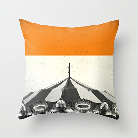 Carnival Pillow Cover Orange Pillow Black and White Photo