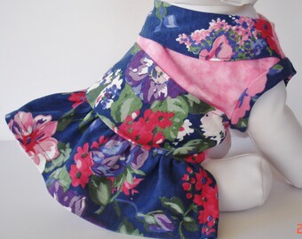 Dog Dress, Small Pet Clothing, Harness Dress, Pink Floral Ruffled Dress