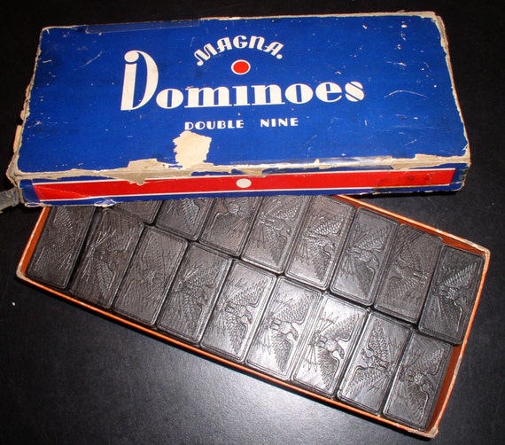 Vintage 1920's Magna Dominos Double Nine by Embossing