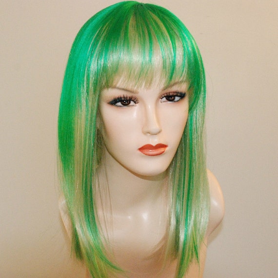 Special sale Green highlights on light blonde wig