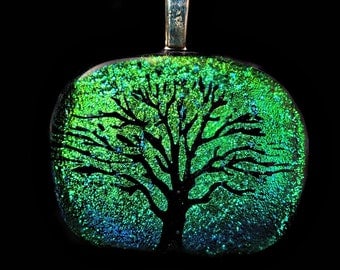 Dichroic Glass Pendant, Glass Pendant, Pendant, Fused Glass Pendant, Tree of Life Pendant, Glass Jewelry