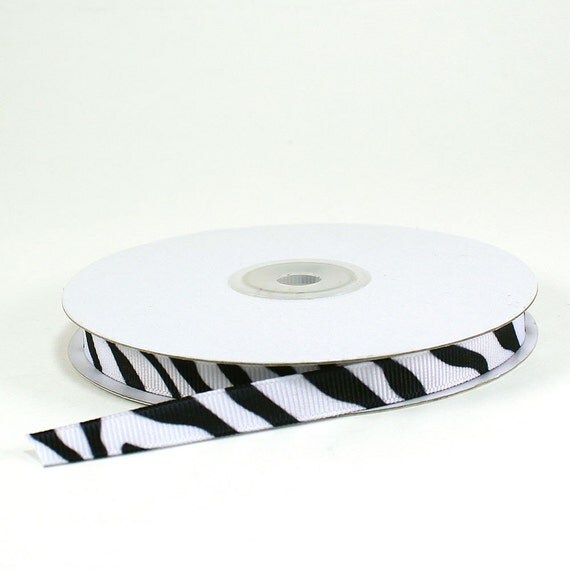 Zebra Print Grosgrain Ribbons 3/8" (spool of 25 yards) - ** FREE SHIPPING ** Il_570xn