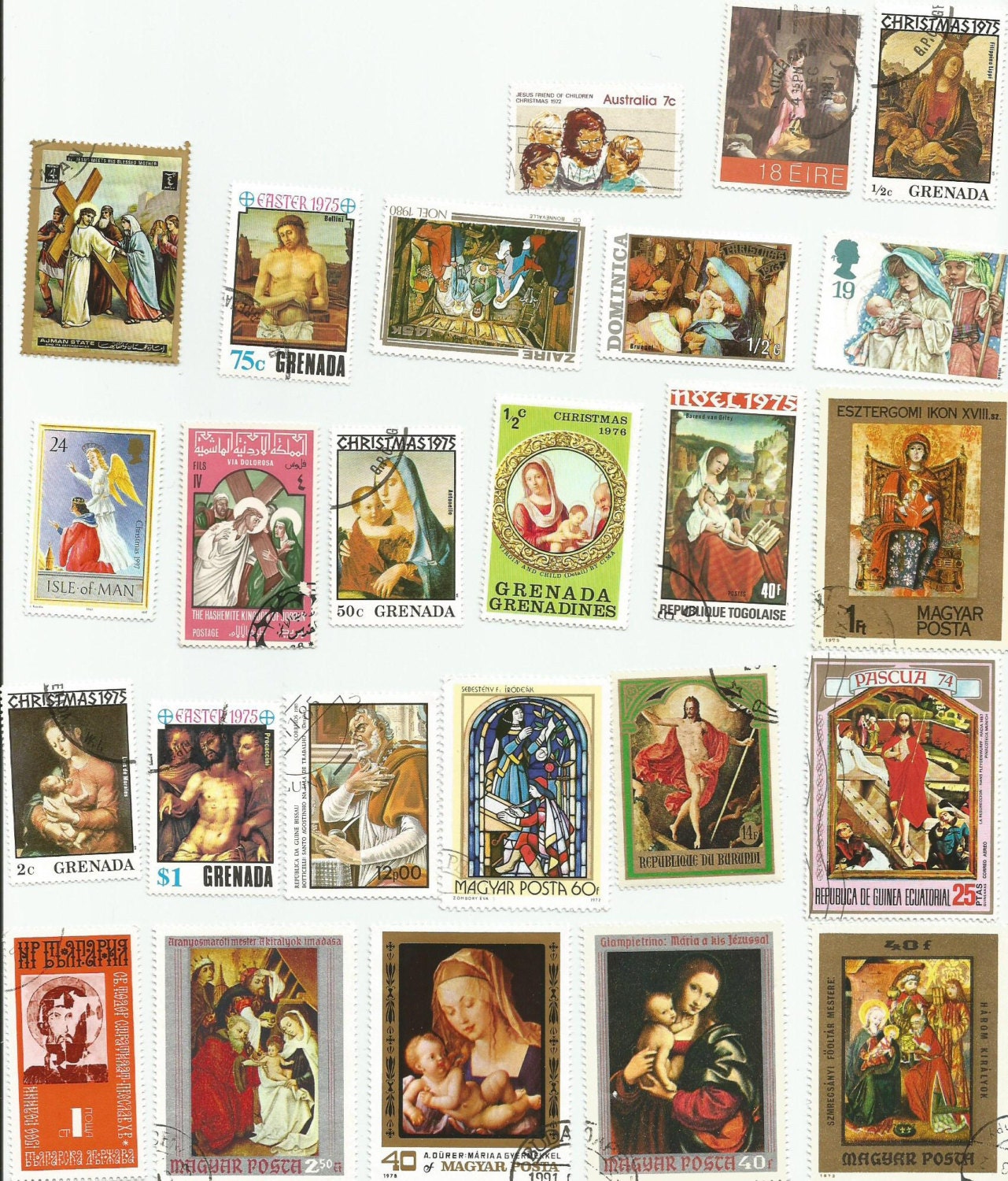 25 Religious Art Used Postage Stamps mix C by LarkroseInspirations
