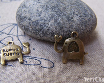 Antique Bronze Buena Suerte Elephant Charms 14x16mm Set of 10 A3871