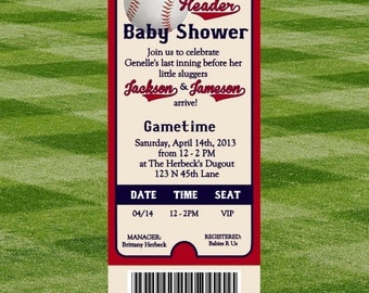Baseball Baby Shower Invitation for Twins