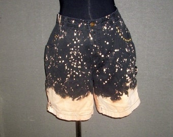 High Waisted Shorts, Black Denim Shorts, Studded Shorts, Upcycled Womens Clothing, Bleached Shorts, Cargo Shorts, Long Shorts, OOAK, Size 8