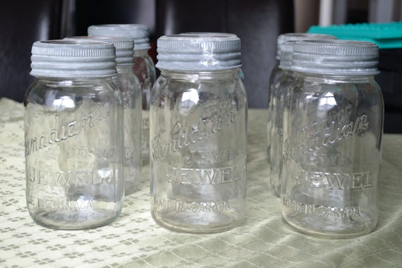 Antique Canadian Jewel Canning Jars with Zinc Lid and Glass