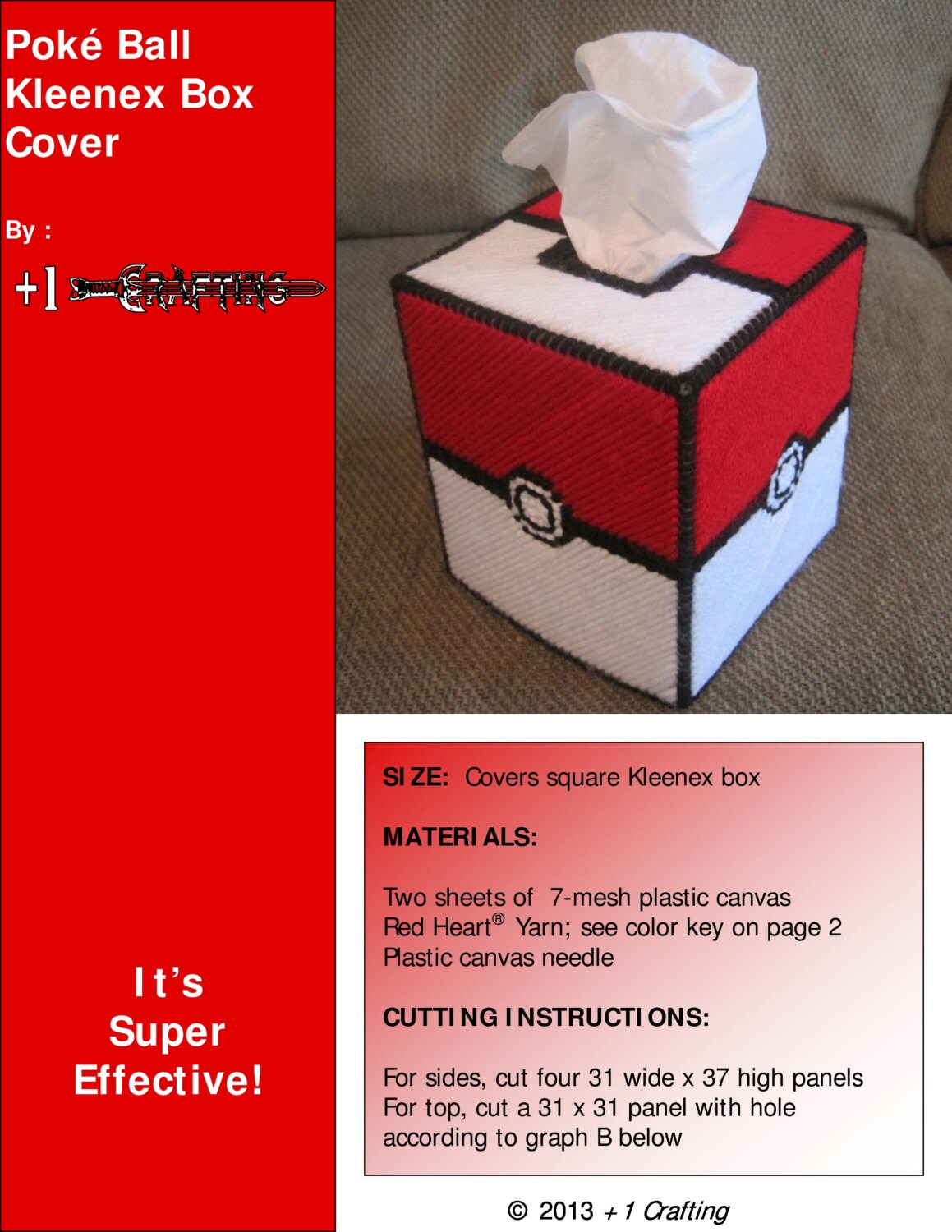 Poké Ball Kleenex Box Cover Pattern by PlusOneCrafting on Etsy