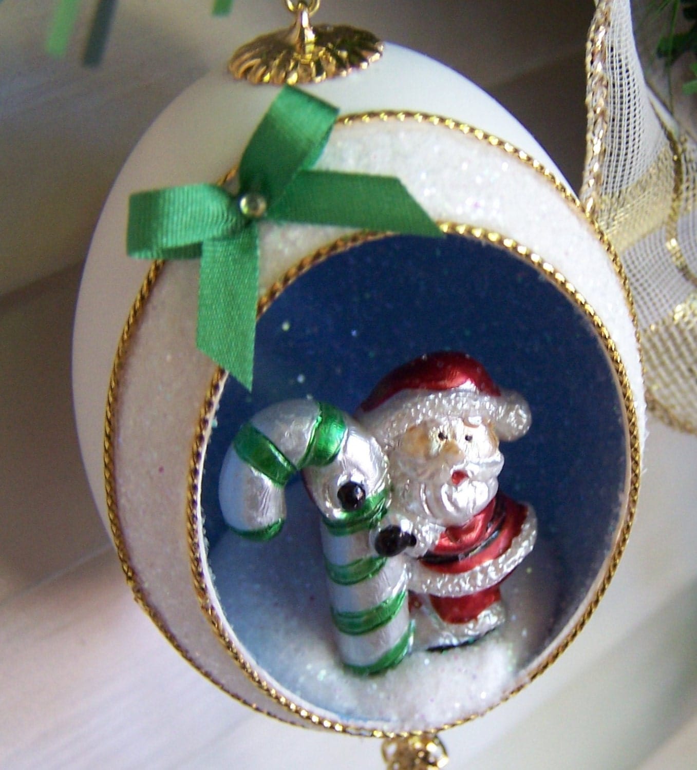 santa ornament christmas green candy cane duck egg art santa ornament christmas green candy cane duck egg art