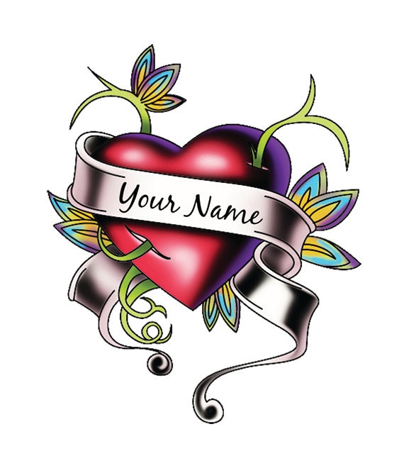 Heart with Banner Personalized Temporary Tattoo by TattooFun
