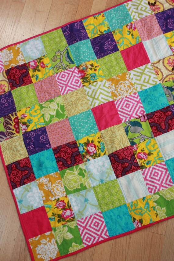 Patchwork Baby Girl's Quilt. Bright Tones by StarlitNestGifts
