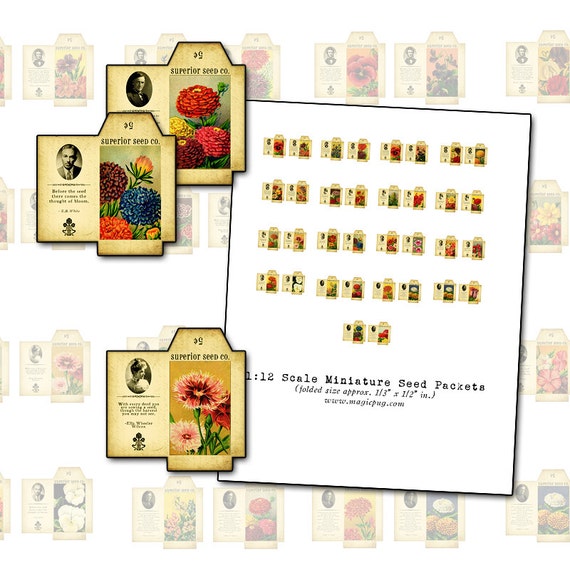 Miniature Seed Packet digital collage sheet for dollhouse