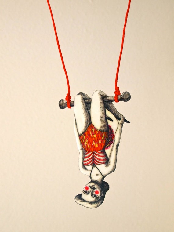 Trapeze artist circus girl shrink art drawing by JessQuinnSmallArt