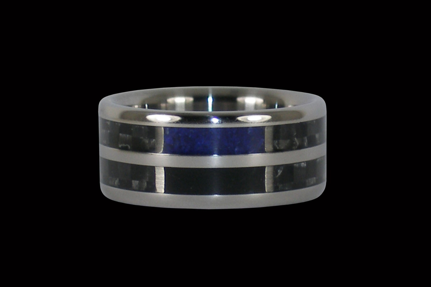 Gray Carbon Fiber Ring with Black and Blue Stone by Hawaiititanium