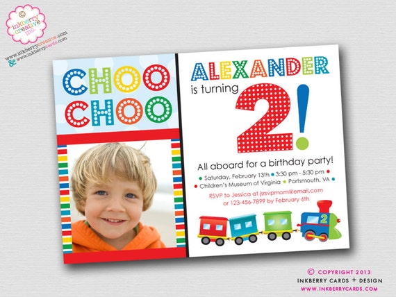 Colorful Choo Choo Train - Birthday Party Invitation (Digital File OR Printed Cards Also Available) Il_570xn