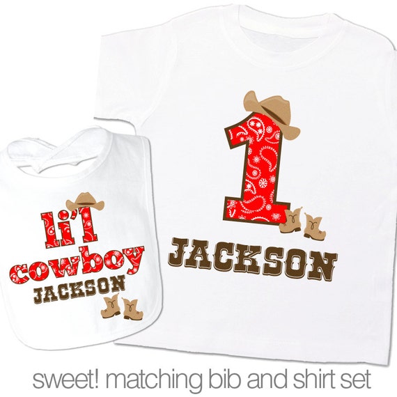 First 1st birthday western cowboy or cowgirl BIB and Tshirt or