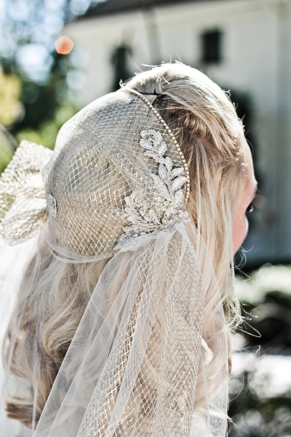 Juliet Cap Wedding Veil Alencon Lace Rhinestone Bridal Cap