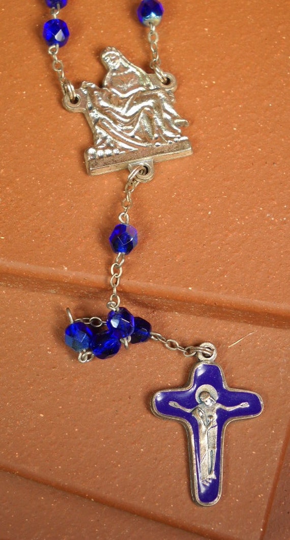 ROSARY BEADS made of Blue Crystal from ITALY Italian Rosary