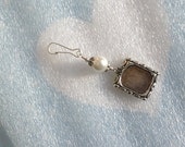 Wedding bouquet memorial photo charm.  White shell pearl charm.