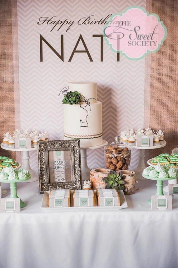 CHEVRON and SUCCULENT Printable Party Backdrop - you print Il_570xn