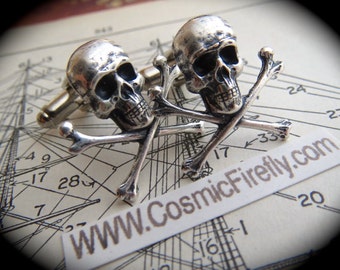 Silver Skull Cufflinks Men's Cufflinks Gothic Victorian Steampunk Cufflinks Pirate Cufflinks Small Size