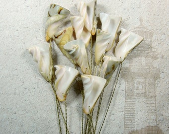 12 Seashell Stems - Colorful Sealilies - Seashells for Wedding Bouquets Bridal Bouquets