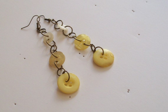 Yellow Button Dangle Earrings