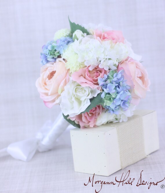 Silk Bride Bouquet Roses Peonies Hydrangeas Rustic Chic Garden Wedding (Item Number 130055) by braggingbags