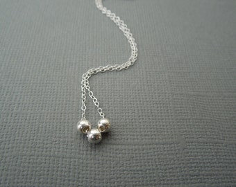 tiny silver necklace, delicate necklace, dainty silver necklace, small silver balls, three tiny balls, layering necklace, bridesmaids, N03