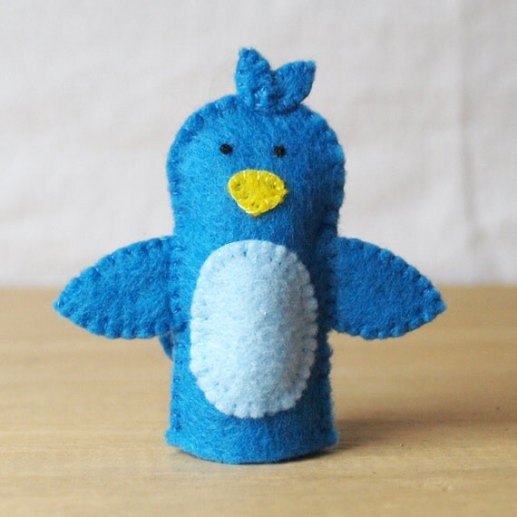 Felt finger puppet bird blue jay animal puppet by KRFingerPuppets