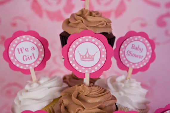 Princess Baby Shower CUPCAKE TOPPERS - Princess Crown Theme Shower 