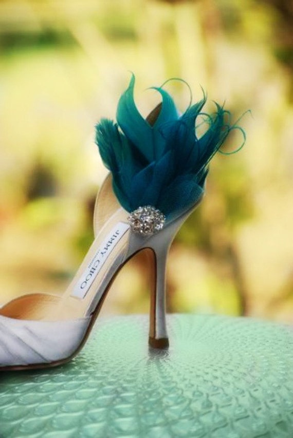 Shoe Clips Teal Green  Pearls  Rhinestone. Couture Bride Bridal ...