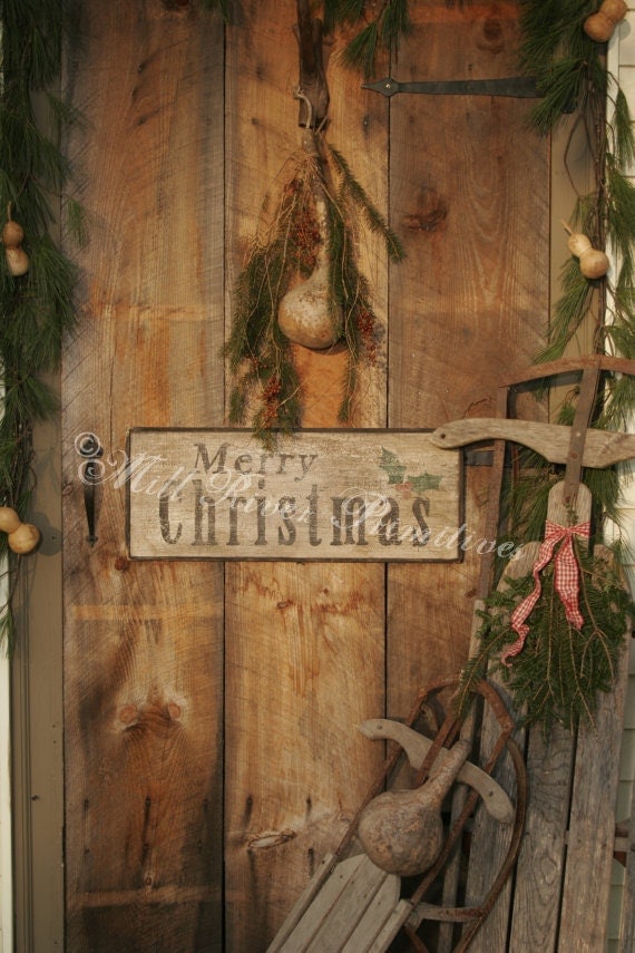 Items similar to Early Antique Reproduction Primitive Wooden Merry Christmas Sign on Etsy