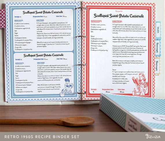 Recipe Book Binder Set Retro 1950s Style Printable by Bizuza