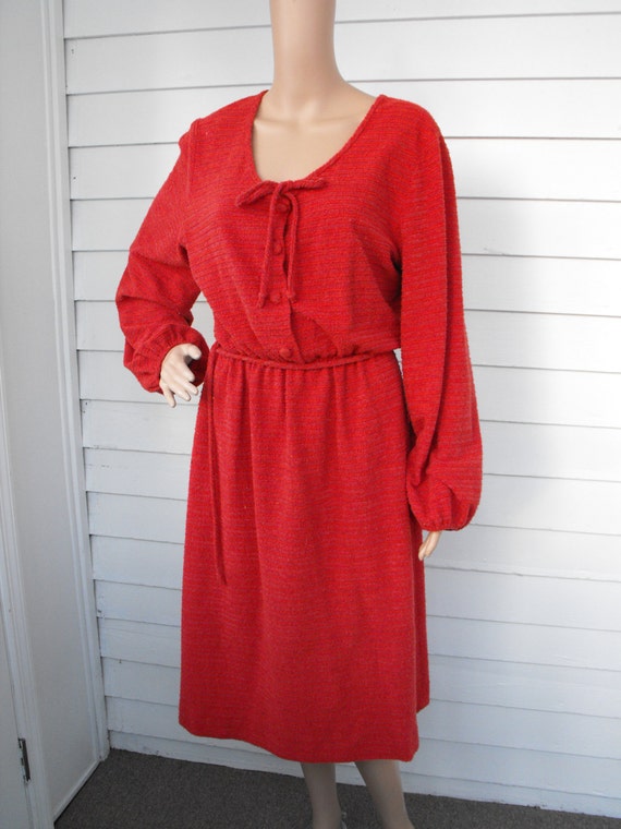 Vintage 70s Terry Cloth Red Orange Dress Casual Boho 18 XL