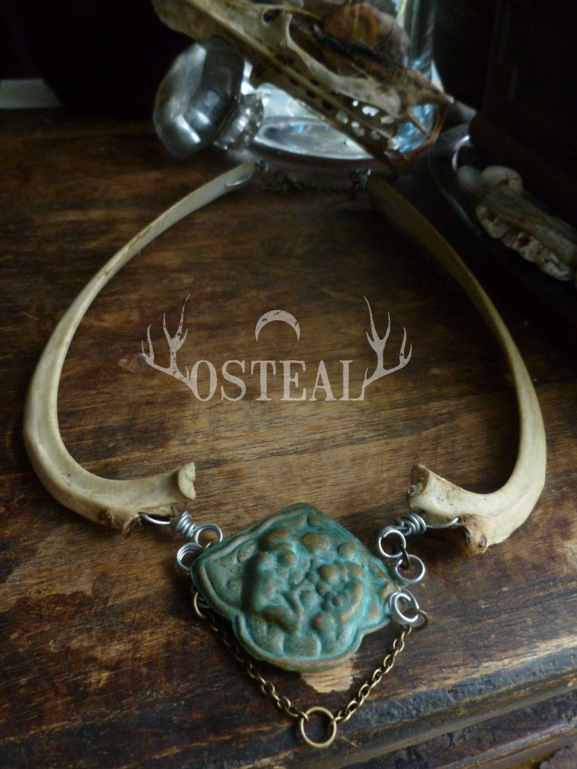 Amulet deer rib necklace made from bones found in the