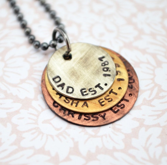 Items similar to Personalized Necklace for Dad Mixed Metal Hand Stamped