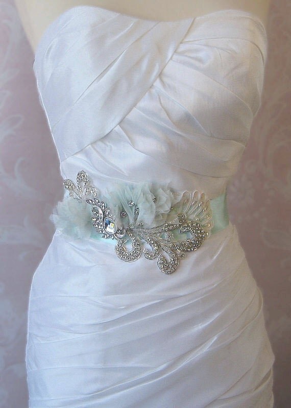 Soft Aqua Bridal Sash Tiffany Blue Wedding Belt with