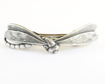 Steampunk Dragonfly Barrette- Sterling Silver Ox Finish