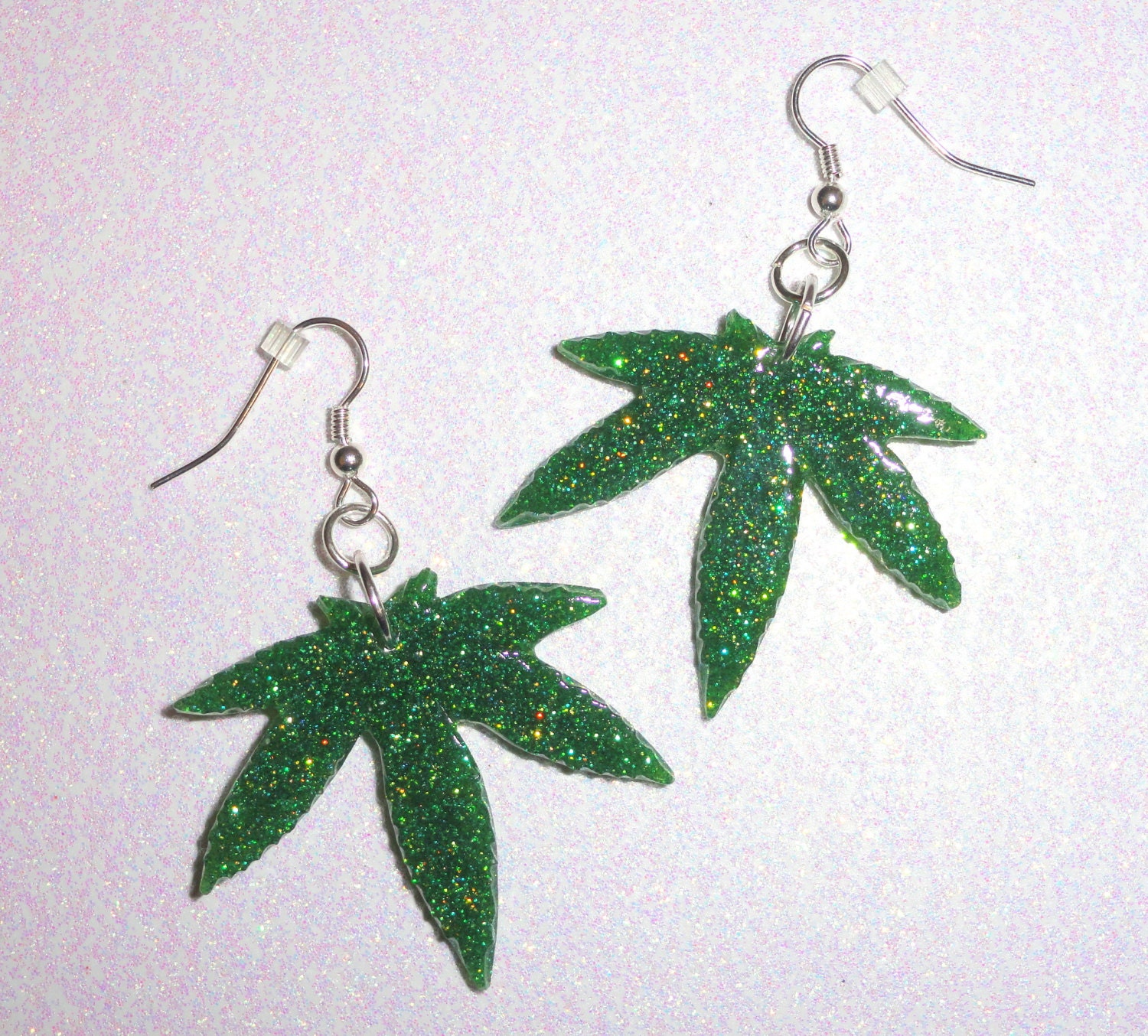 Marijuana Leaf Earrings Glitter Resin Size by thefunkyjunky