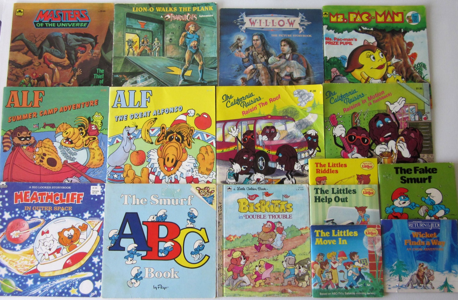 80s Children's Book Lot He-Man Smurfs Alf California
