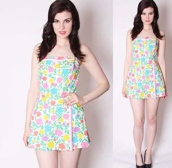 60s Cotton Novelty Tulip Bathingsuit / Vintage Swimwear