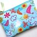 SALE-Large Zip Pouch Purse coin Gadget Case -Padded -FLY AWAY- Birds butterflies flowers- turq pink yell