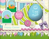 Easter Digital Scrapbook Kit - Easter Egg Hunt Kit - INSTANT Download - Digital Papers Elements Easter Spring -Pink Blue Purple Green Il_170x135
