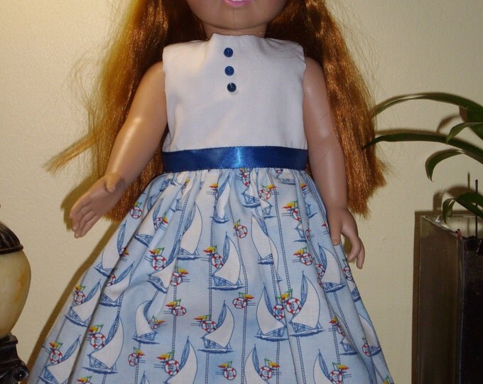 Fun Sailing print dress fits 18" and dolls like American Girl dolls