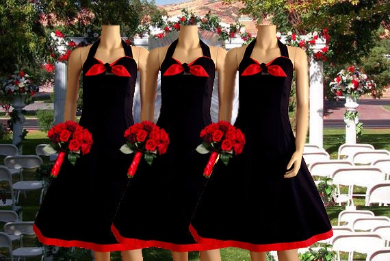 Items similar to Black and Red Rockabilly Bridesmaid Dress