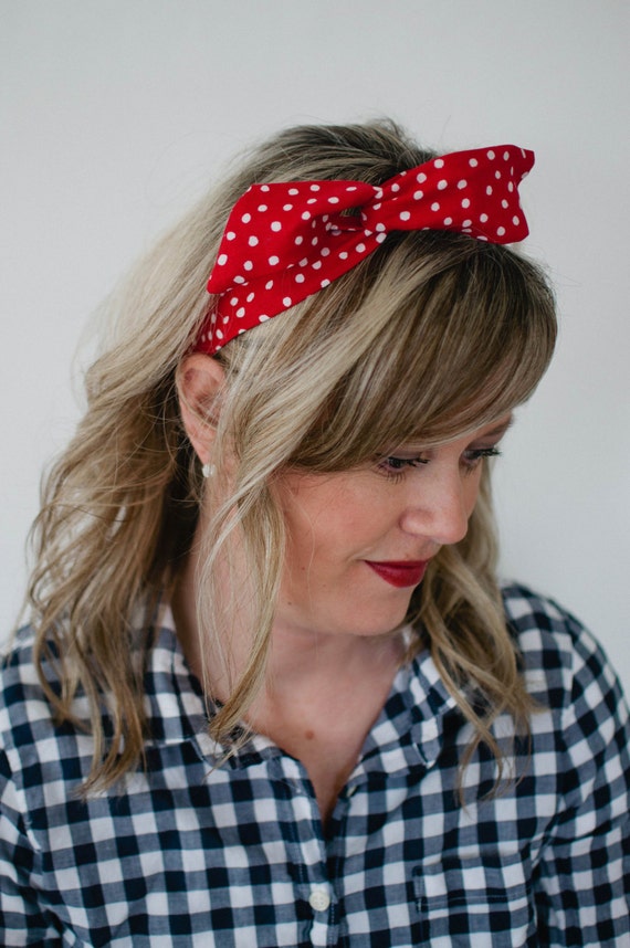 Dolly Bow Red with White Polka Dots Wire Headband Flexible