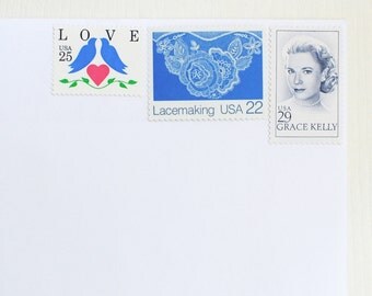 Sends 10 (2 ounce) letters - Grace Kelly, Love & Lace - Unused vintage postage stamp set for wedding invitation