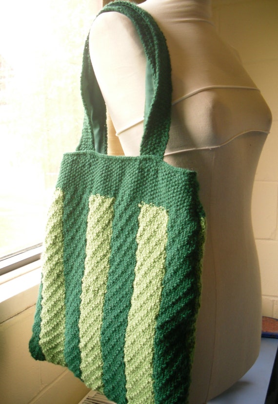 Hand Knitted Tote Bag Green Knitted Handbag by Kezylou on Etsy