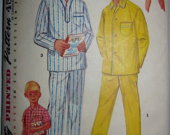 Simplicity 1434 Teen Boy Pajamas Two Length 1950s Pattern Chest 32